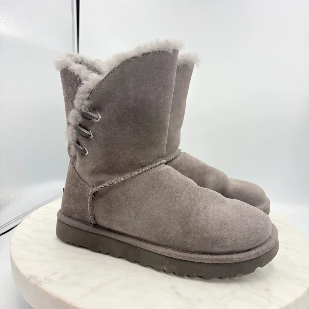 UGG Gita Shearling Boots Women Size 8 Grey Excellent Suede Mid-Calf Warm‎ Winter